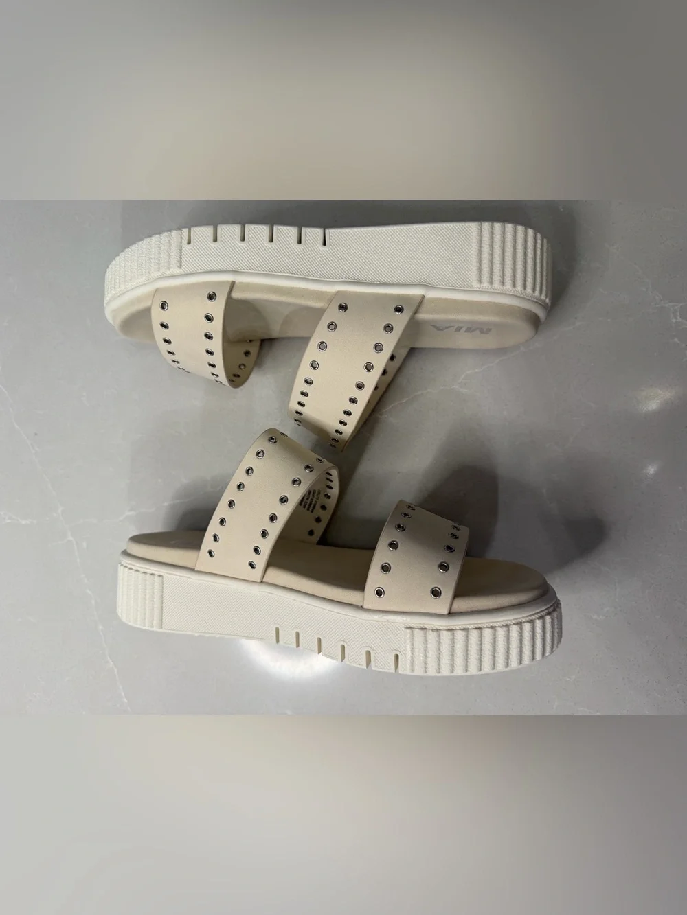 MIA Lexi-S Double Band Studded Eyelet Platform Slide Sandals 9M